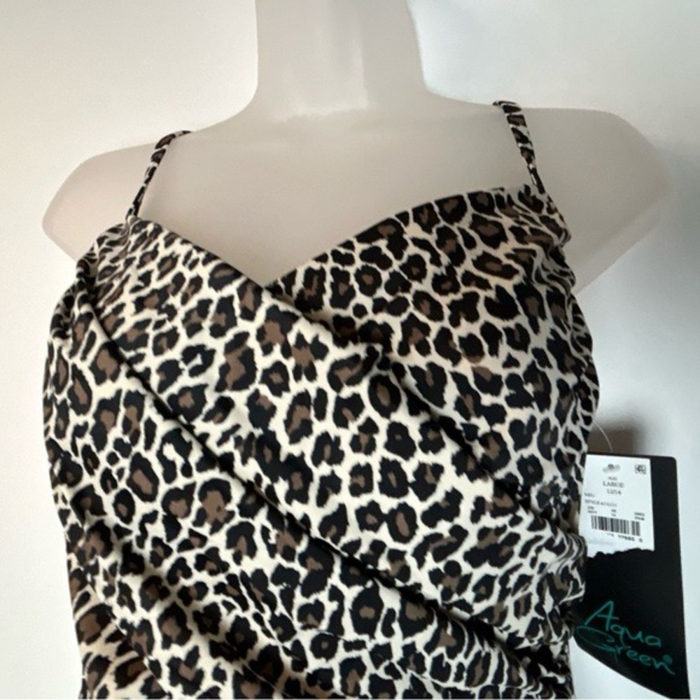 Aqua Green Animal Print Mob Wife 1PC Swimsuit Large 12/14 NWT - Picture 3 of 14